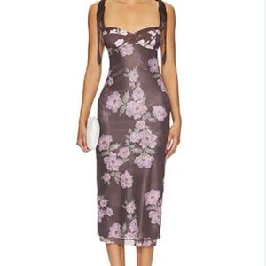 Free People Floral Brown Dress with Pink Accents